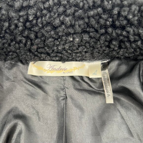 Andree Black Fuzzy Open Front Teddy Jacket | Size L - Picture 7 of 7